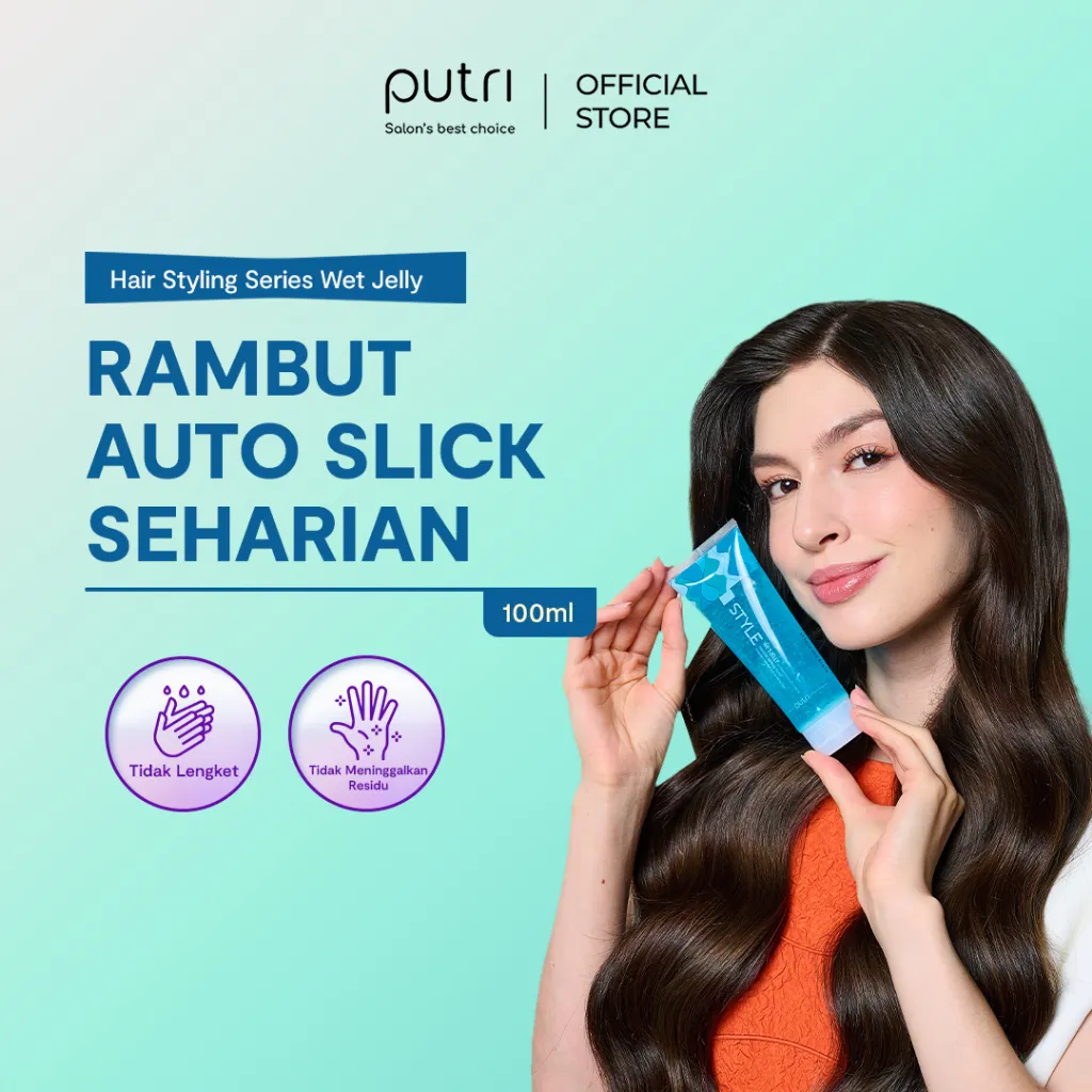 Putri Style Wet Jelly 100mL – Gel Rambut Basah & Tahan Lama | Styling Rambut Anti Lepek | Tanpa Residu | Hair Styling Lokal Murah BPOM | Hair Care Set Putri | Salon di Rumah | Gaya Rambut Rapi Seharian