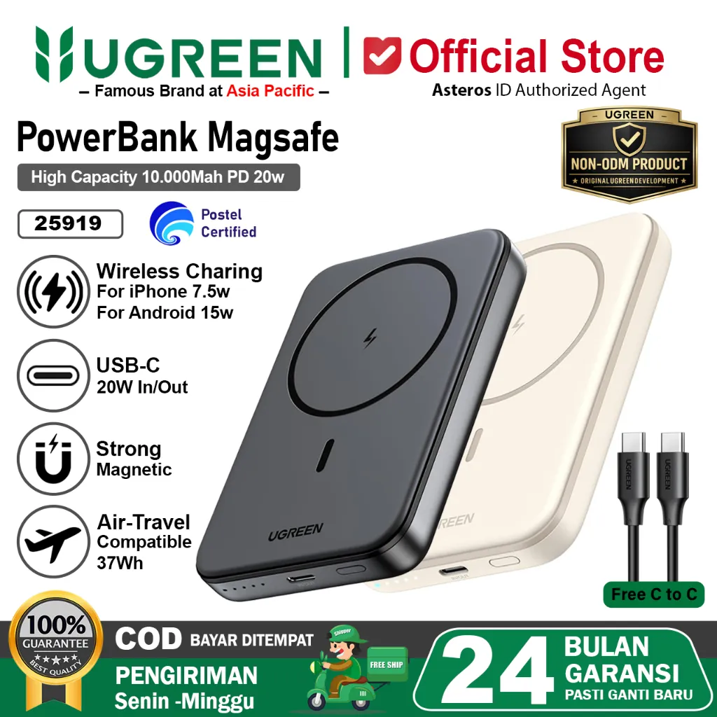 UGREEN Magnetic Power Bank Magsafe Wireless PD Fast Charging 20w 10.000mAh