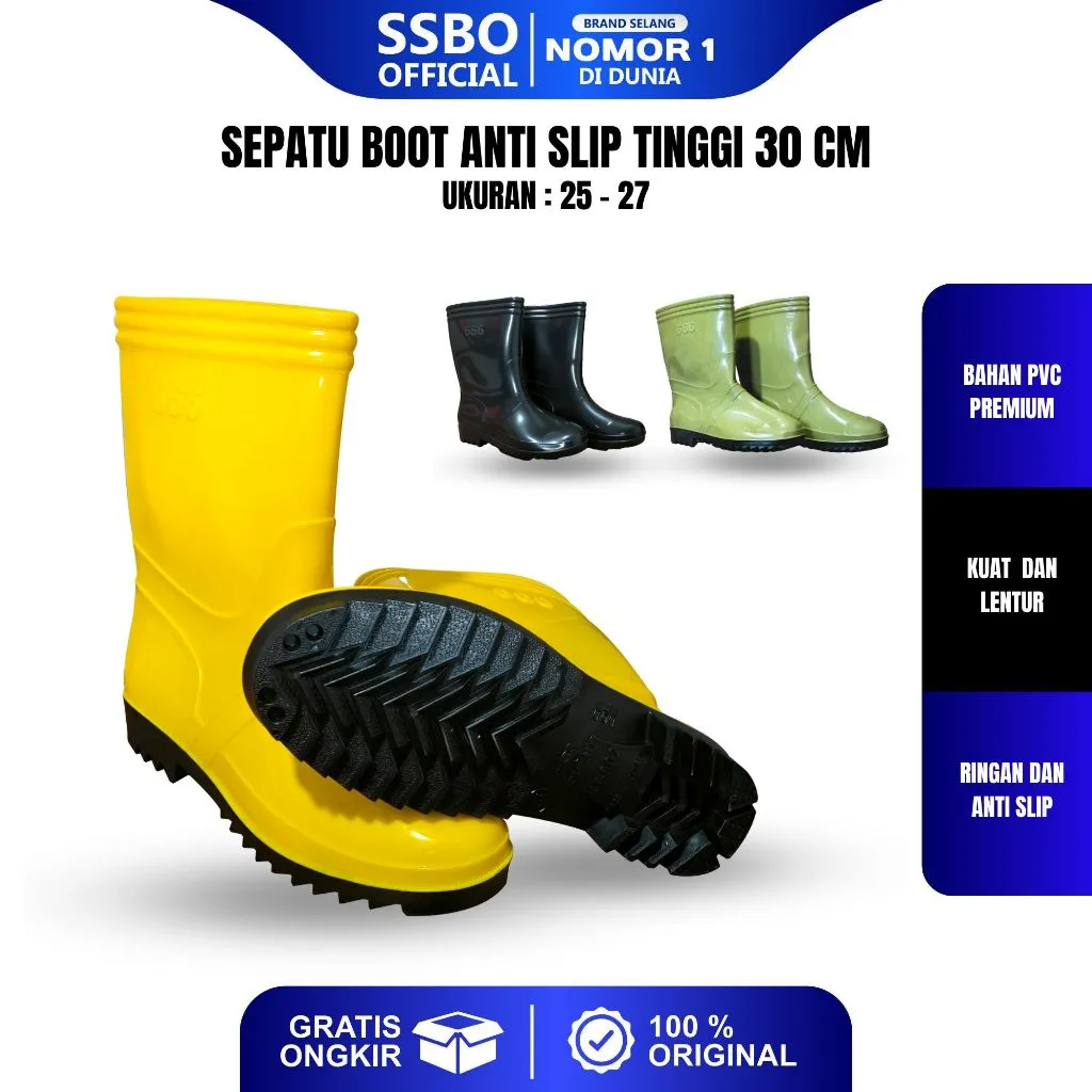 SSBO Sepatu Boot Pria Wanita Karet Jeep 3 Warna Sepatu Berkebun Proyek Anti Slip Bahan Pvc Boots