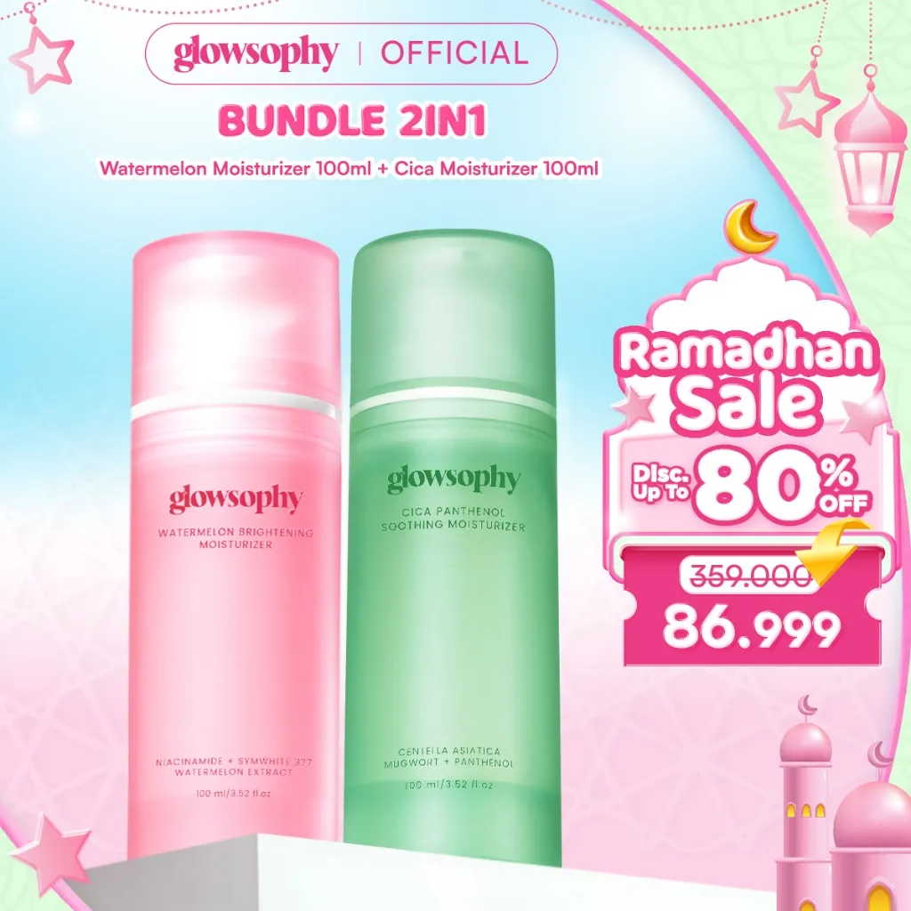 Glowsophy Bundle 2in1 Calm and Bright Hydration - Moisturizer CICA Centella Soothing Moisturizer 100 ml + Watermelon Brightening Moisturizer Niacinamide 100 ml