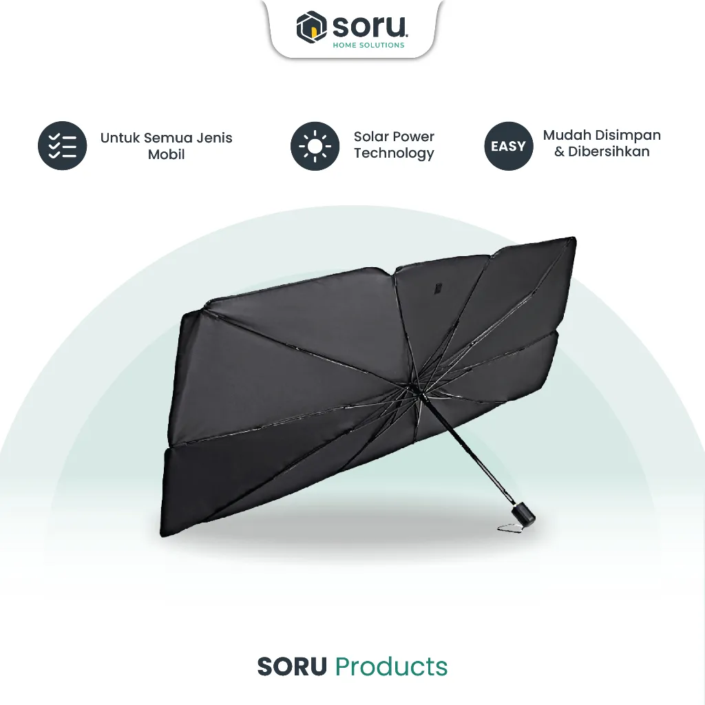 SORU - Payung Lipat Sunshield Pelindung Sinar UV Matahari Kaca Depan Mobil - Ukuran 115cm x 63cm
