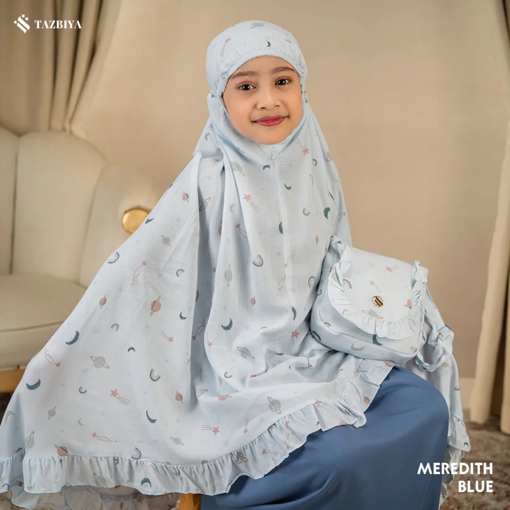 TAZBIYA - Mukena Anak MEREDITH (Mukena Anak Rayon Motif Usia 3-14 Tahun, Mukena Anak Kecil Tanggung TK SD SMP)