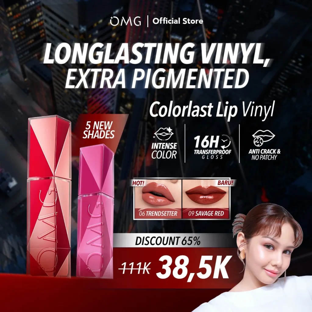 [NEW SHADE!] OMG OH MY GLAM Colorlast Lip Vinyl 2.5 g - Transferproof Gloss - Longlasting Stain- Intense Color - Plumpy & Comfortable On Lips