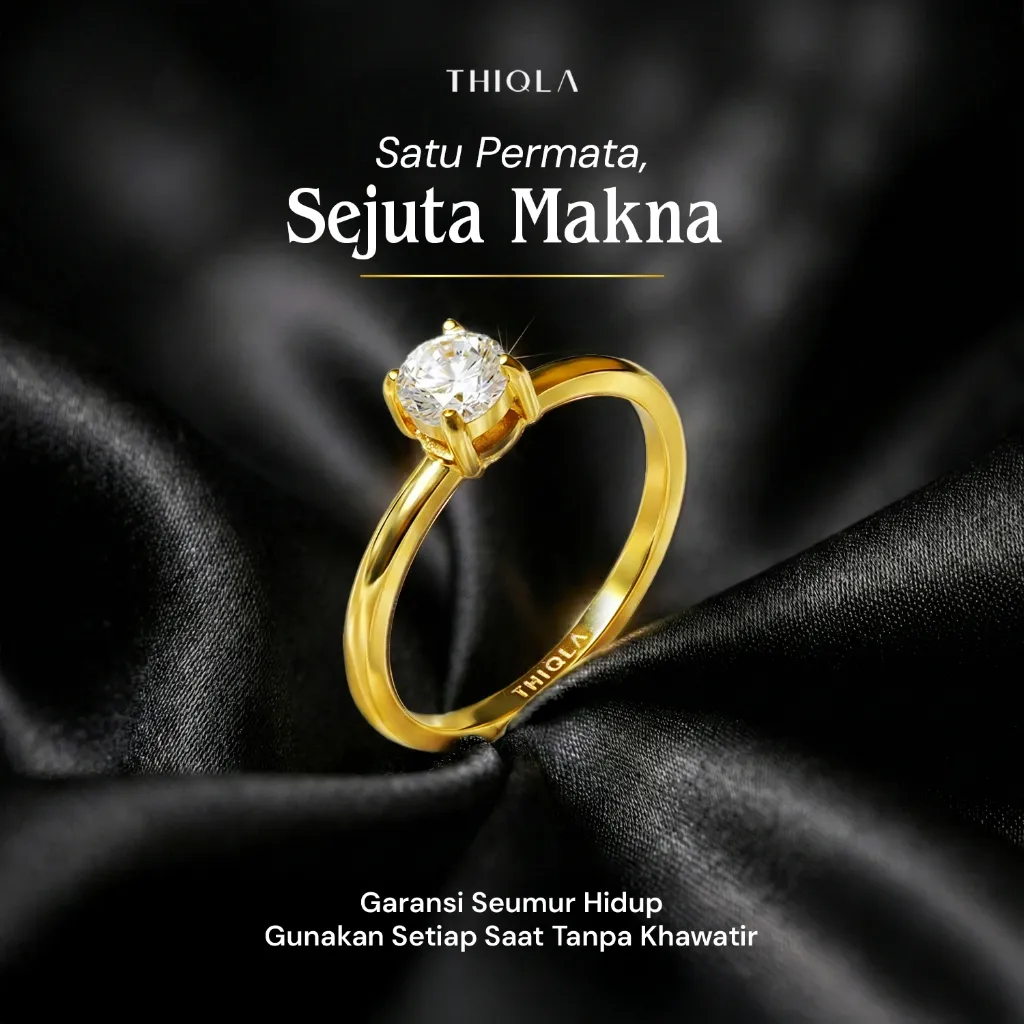 THIQLA - Cincin Permata YURI - Cincin Solitaire Wanita Untuk Remaja dan Dewasa - Cincin Model Batu Permata Kecil Putih - Stainless Steel Mirip Cincin Titanium Ori Anti Karat