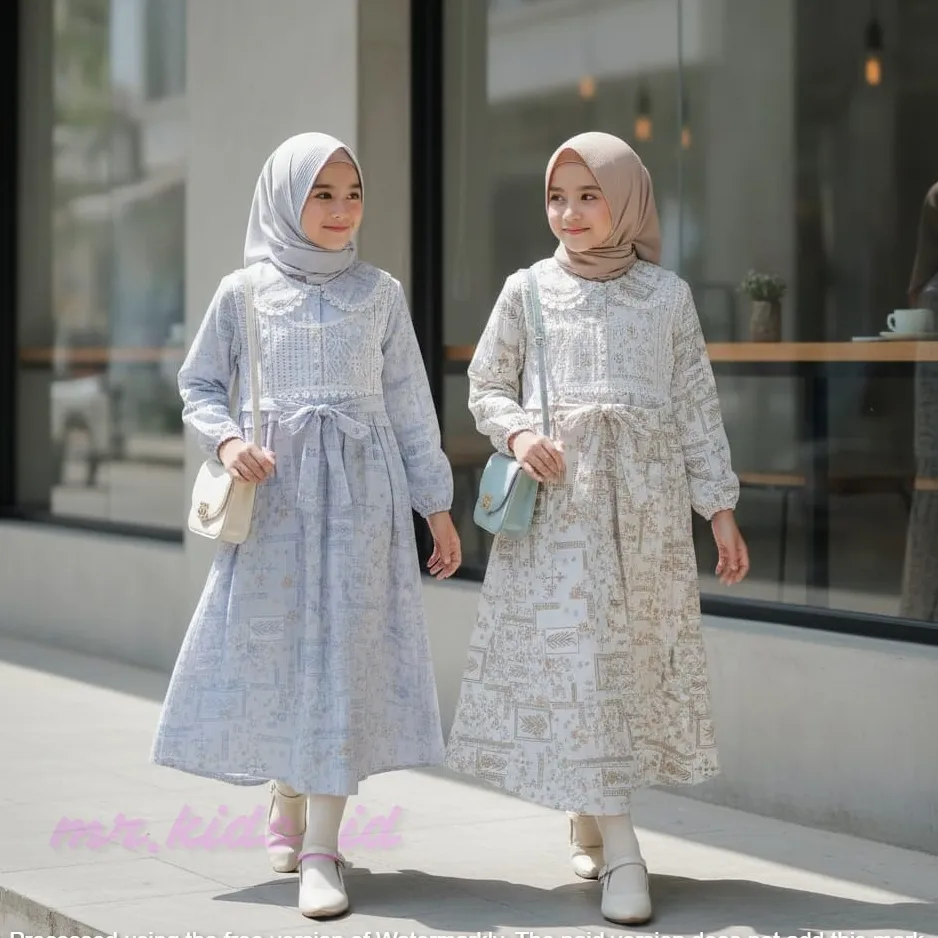 Gamis Malika Anak Perempuan Bahan Crinkle Airflow Motif Floral Usia 1-12 Tahun Cocok untuk Lebaran Viral Gamis Muslimah Anak Desain Elegan Nyaman