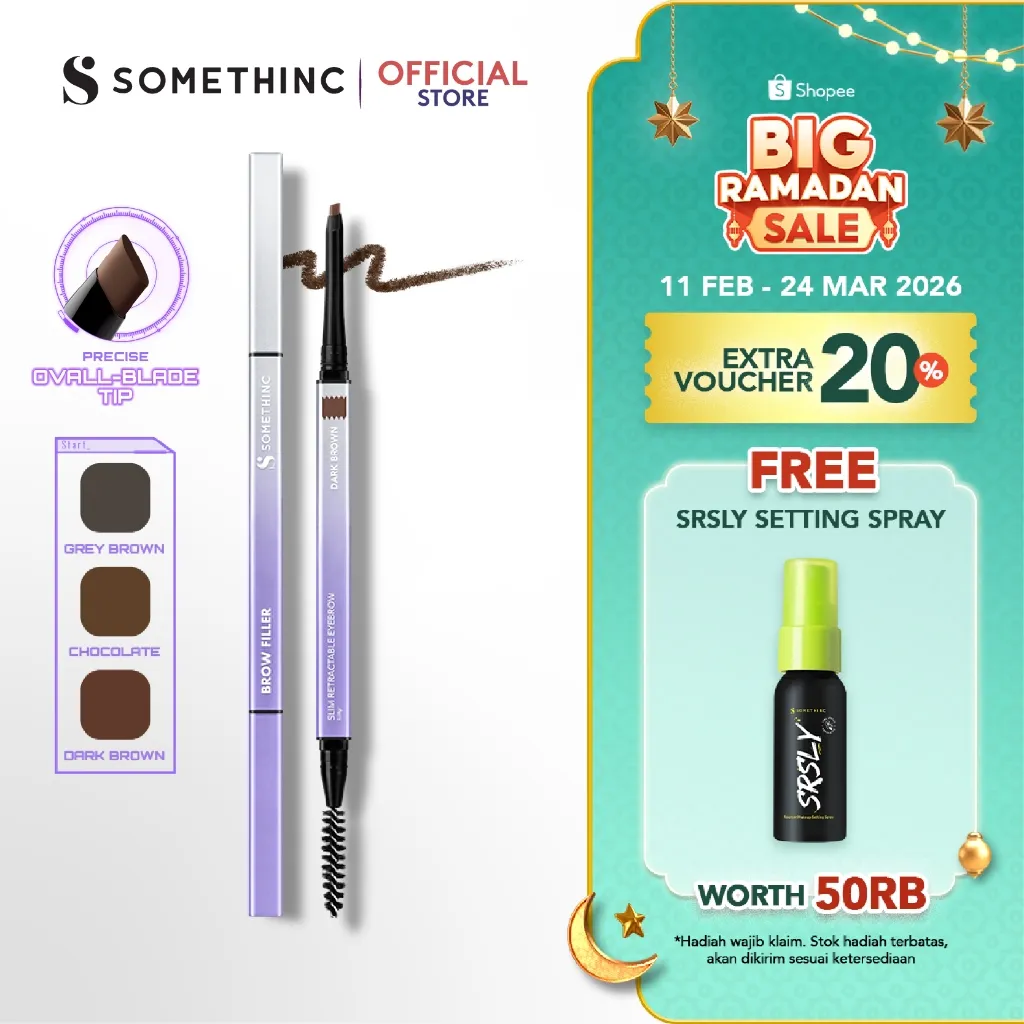 SOMETHINC Brow Filler Slim Retractable Eyebrow - Pensil Alis Mekanik Tip Segitiga - Stay All Day, Awet, Dual-action, Brow-Filler Effect