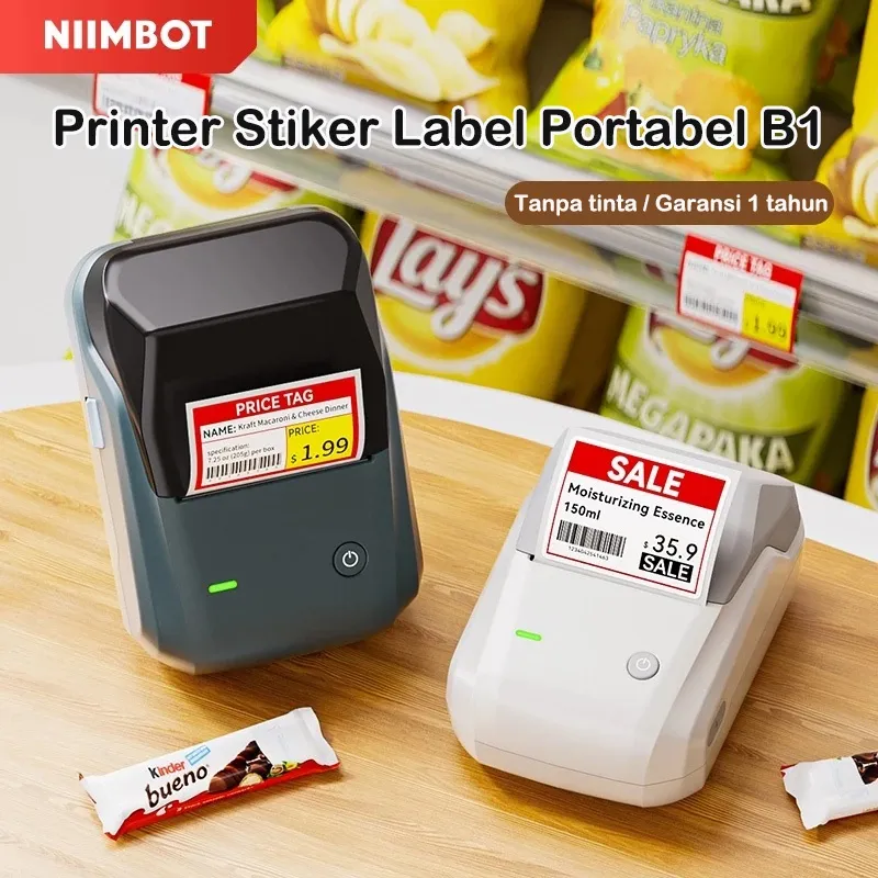 NIIMBOT B1 Printer Label, Pembuat Label Portabel Bluetooth lebar 20-50mm