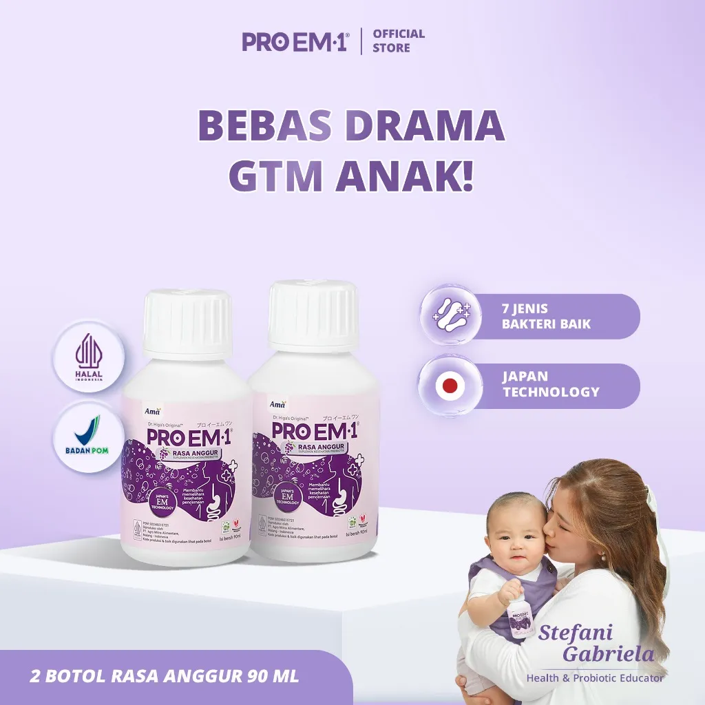 PRO EM1 Paket 2 Botol Rasa Anggur 90ml | Suplemen Probiotik | Anak Dewasa Lansia | Imun | Maag | Gerd | GTM