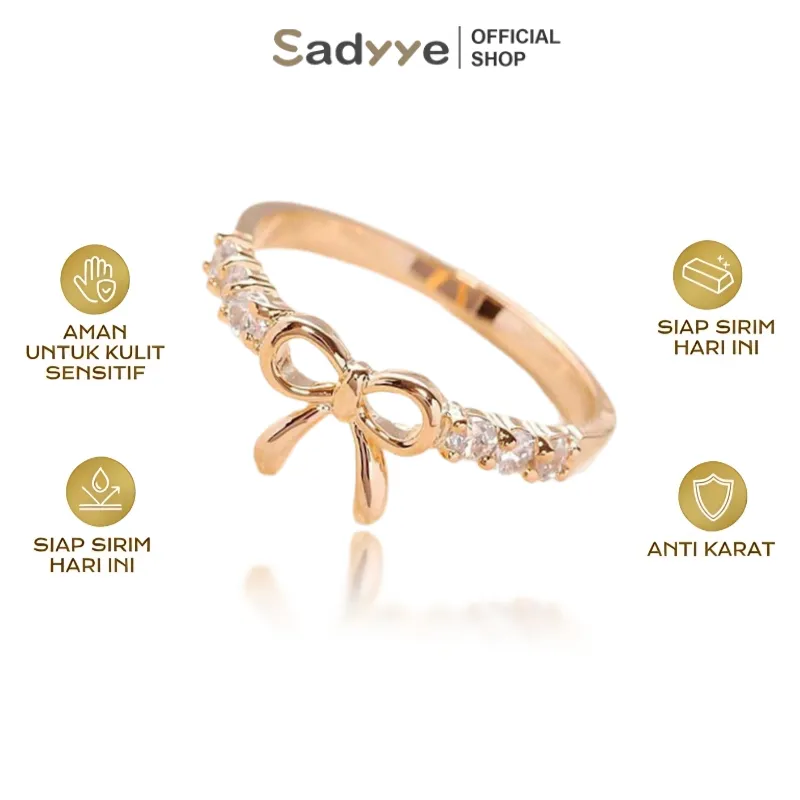 Sadyye Cincin Titanium Anti Karat Wanita Emas Perak Desain Pita Hias Berlian