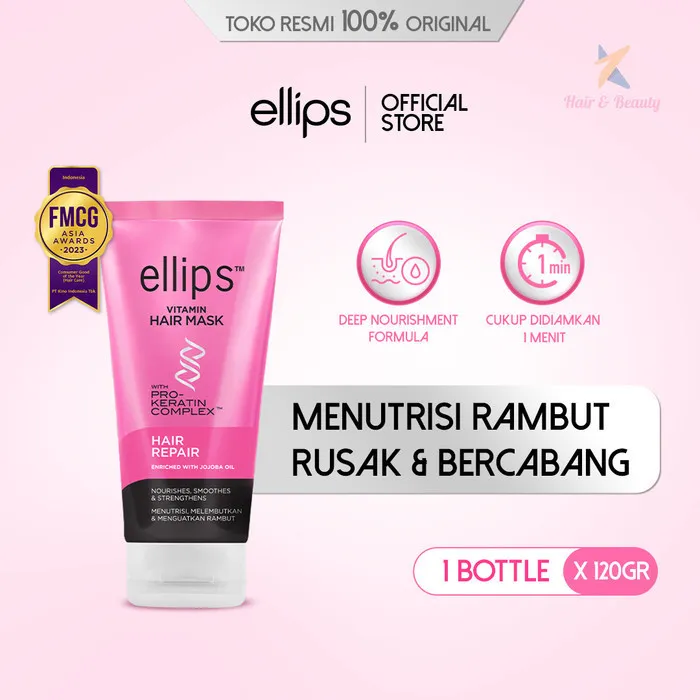 Ellips Hair Mask Pro Keratin Hair Repair Tube 120gr | Masker Rambut untuk Rambut Rusak dan Bercabang