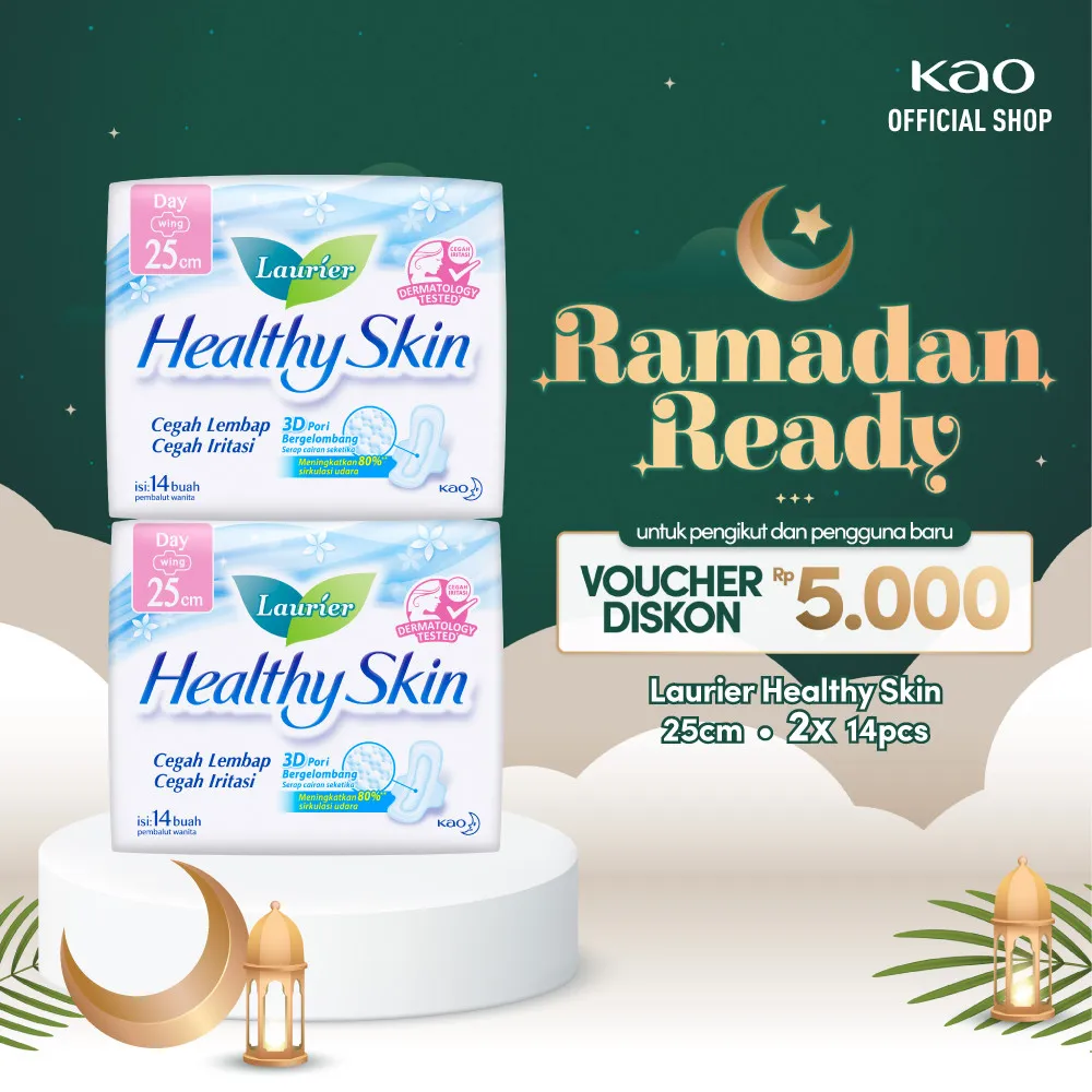 Laurier Healthy Skin Pembalut Wanita Day Irritation Free 25cm Wing Cegah Iritasi Dengan Permukaan Breathable 3D Bergelombang Isi 14 Buah Twin Pack