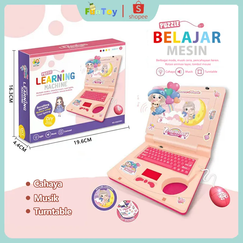 FUNTOY Imitation laptop learning Machine Catoon Music Computer Mainan Edukasi Anak dengan Lampu Dan Musik