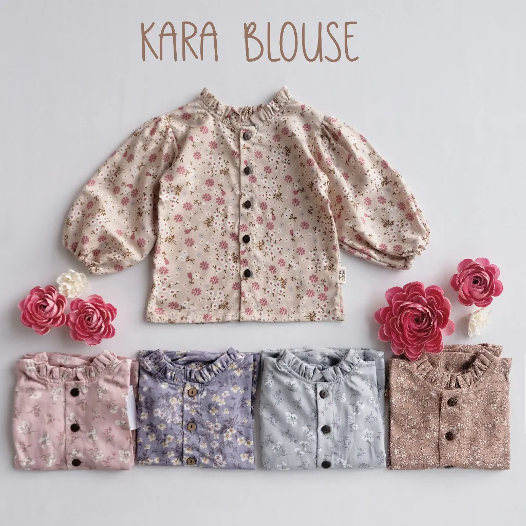 KARA - ATASAN SAJA bahan Rayon Anak Perempuan Lengan Panjang Kerah Ruffle usia 1 2 3 4 5 6 7 8 9 10 11 12