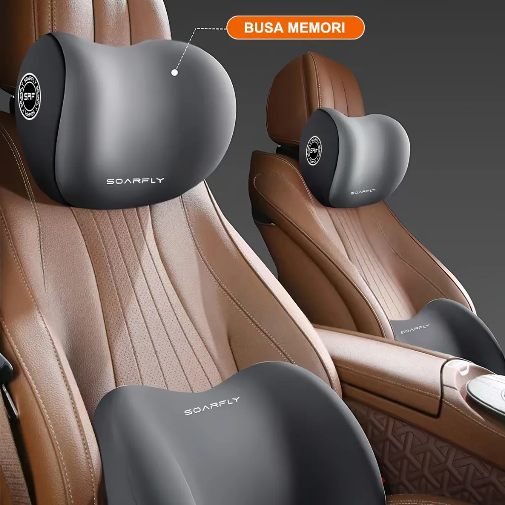 SOARFLY Bantal Mobil Mewah Sandaran Leher Punggung Big Memory Foam Kulit Premium Bantal Berkualitas Bantal Leher Mobil Sandaran Kepala Kursi Mobil Penumpang