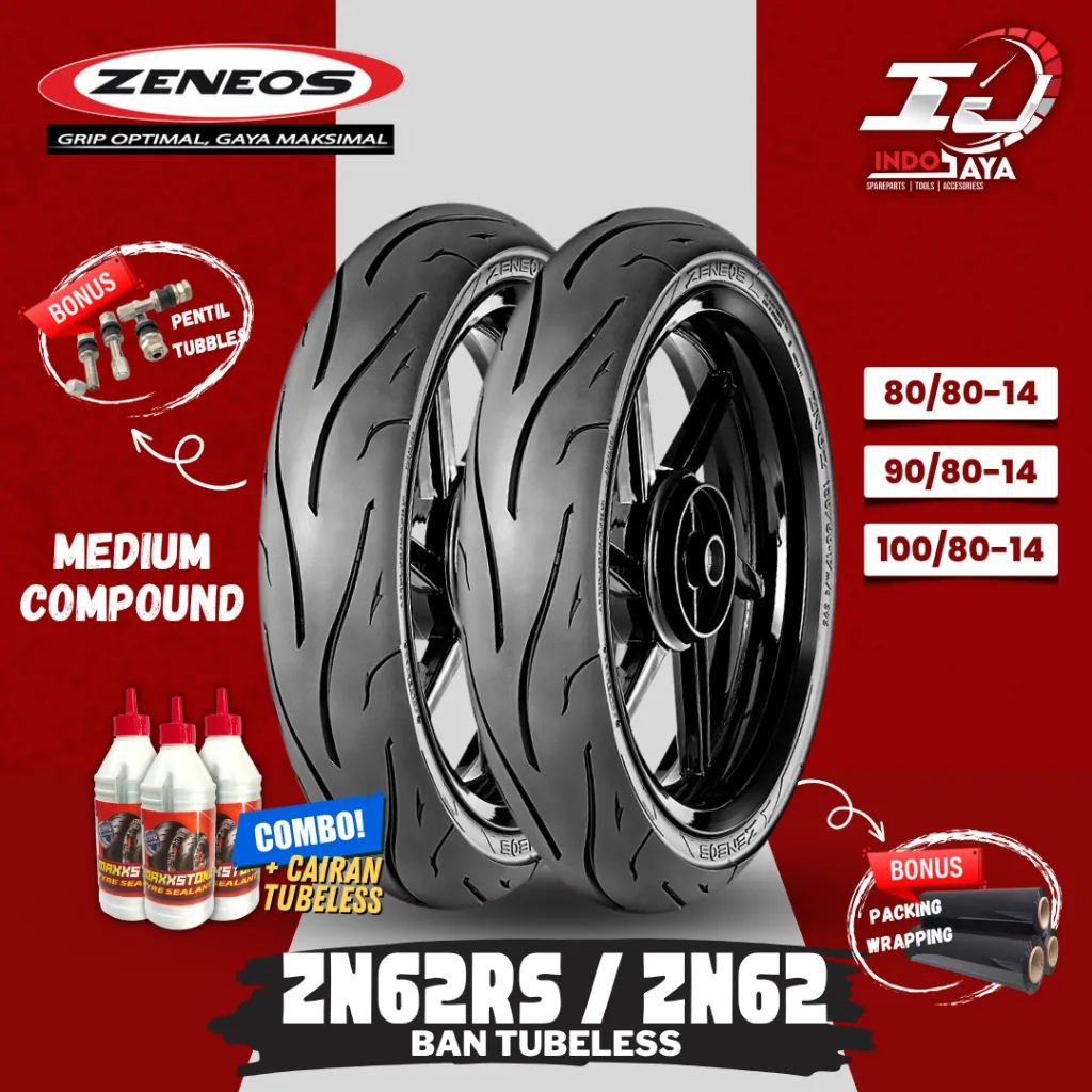 [READY!!] BAN LUAR TUBELESS ZENEOS ZN62 (80/80-14 - 90/80-14 - 100/80-14) BAN MATIC / BAN DEPAN BELAKANG MOTOR VARIO 125 / BEAT POP / STREET / DELUXE / MIO M3 / SPACY / SCOOPY / TUBLES