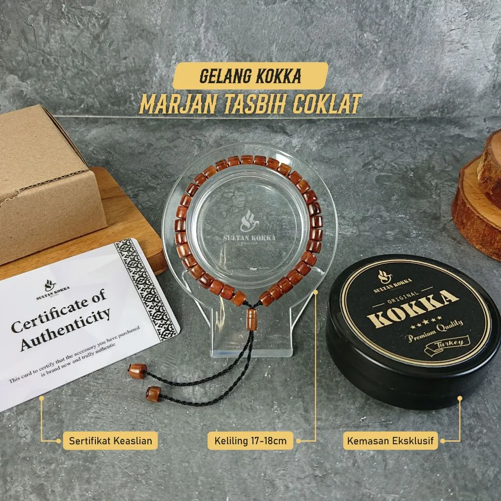 Gelang Kokka Original Bersertifikat / Gelang kaukah motif marjan tasbih isi 33 butir