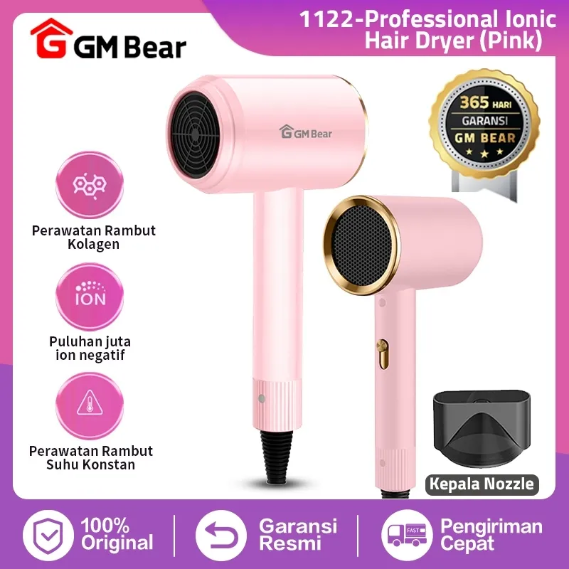 GM Bear Hair Dryer Pengering Rambut Ionic 1122 - Vlasy Hair Dryer Low Watt Hairdryer Pink