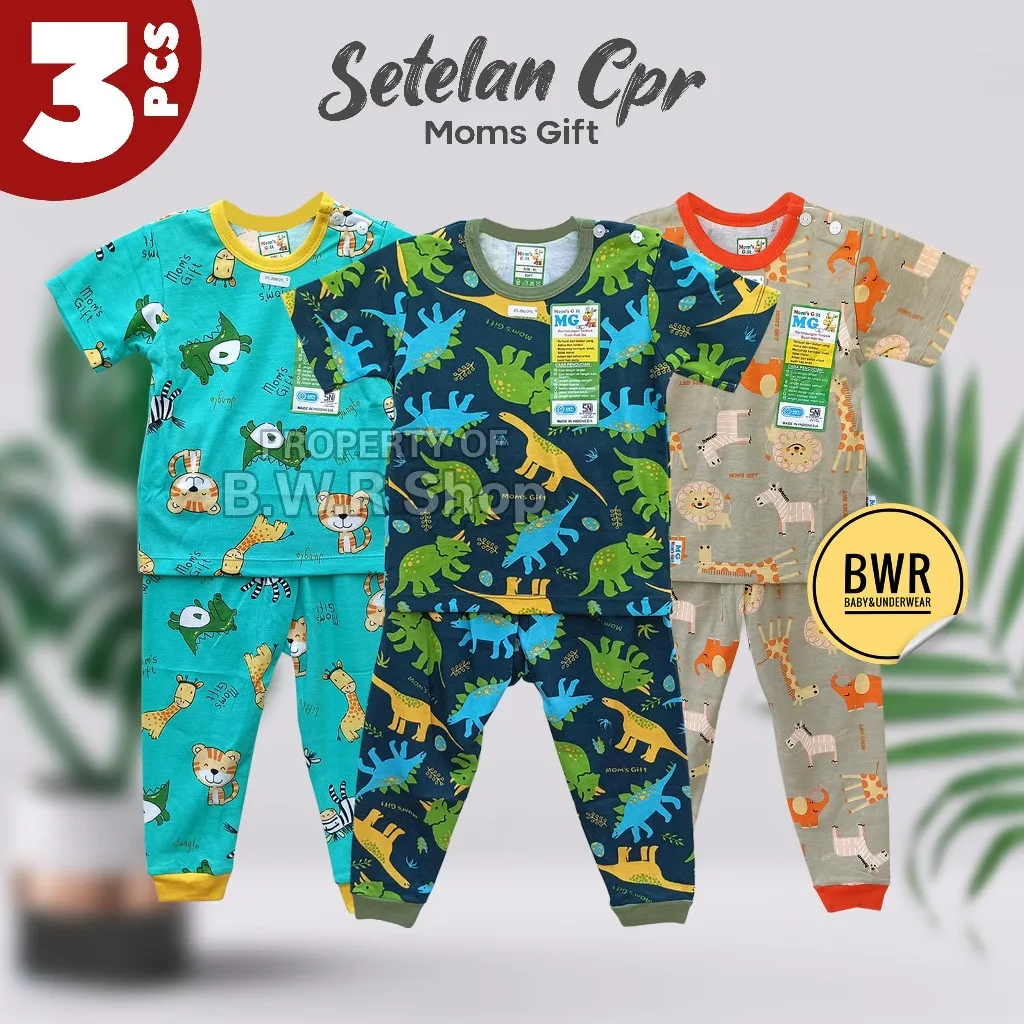 [ 3 Setel ] CPR Setelan Moms Gift Cpr Terbaru Piyama Anak Celana Pempers ( 1-4 Tahun ) BWR