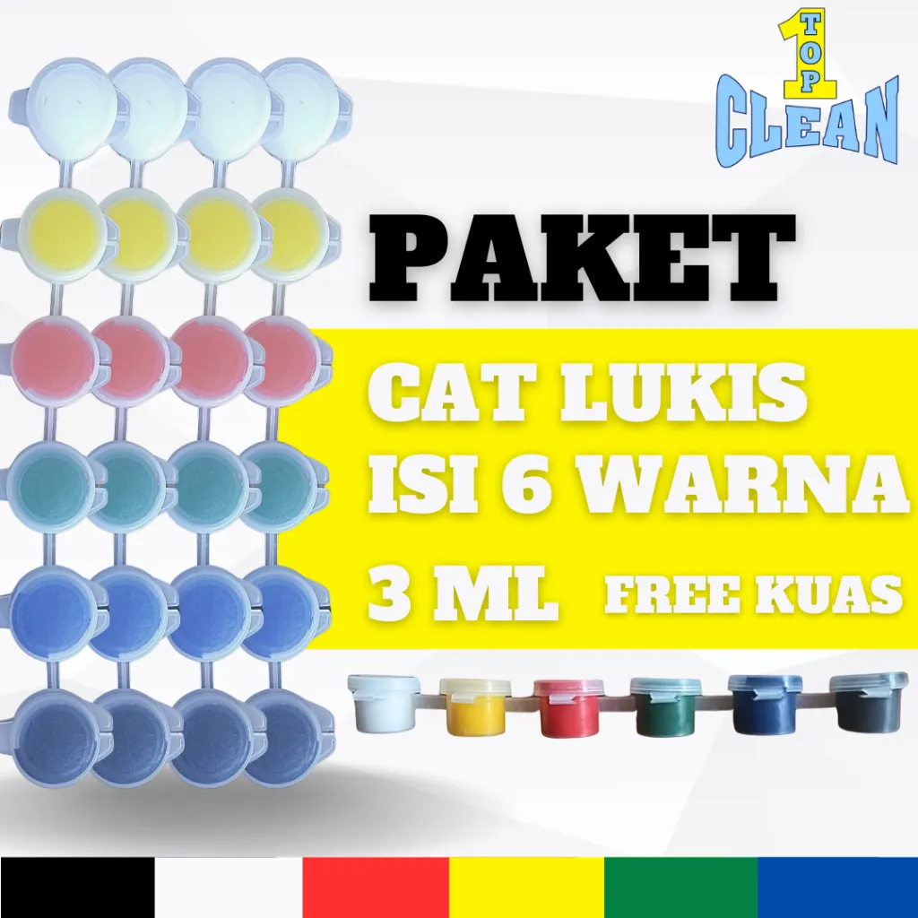 PAKET CAT LUKIS AKRILIK TOPCLEAN 3 ML ISI 6 WARNA PRIMER
