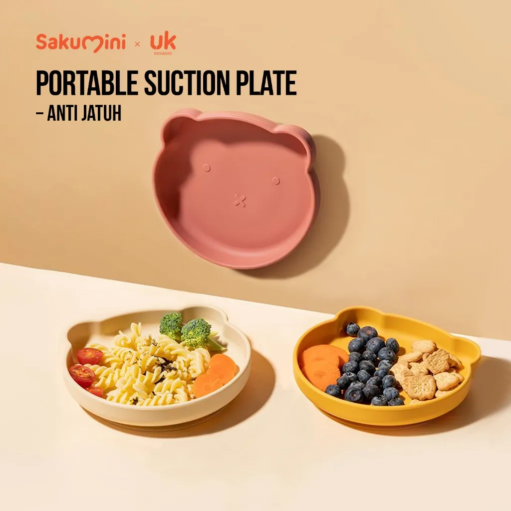 Sakumini Silicone Suction Plate Piring Silikon Belajar Anak Beruang