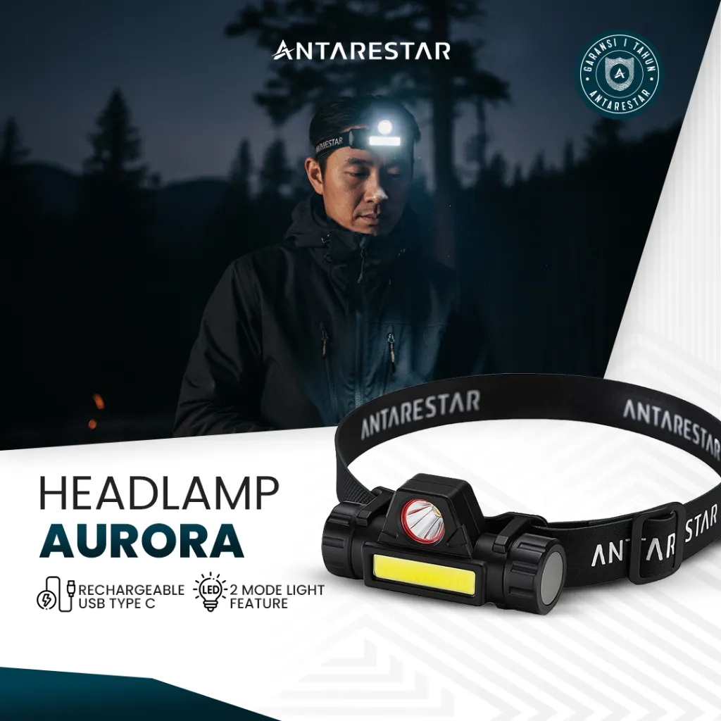 ANTARESTAR Official - Senter Kepala Mini Head Lamp Led Cob Lampu Kepala Super Terang Rechargeable Plus Magnet Lamp Camping