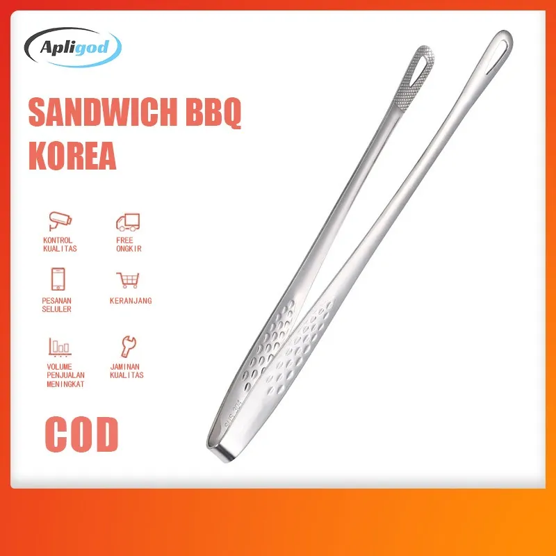 Apligod TJepit Makanan Daging Korean BBQ Steak Clip 24.5/28 cm / Klip Pemanggang Stainless Steel Klip Makanan Tahan Panas Klip Anti Selip Multifungsi