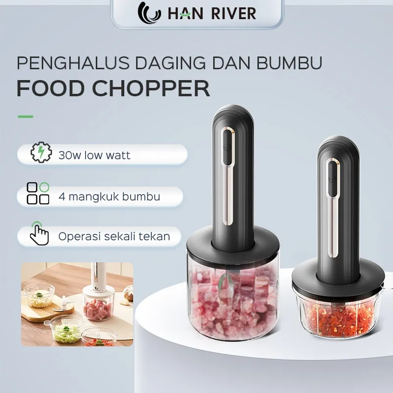 HAN RIVER Blender 30w Low watt Chopper Tanpa Kabel (400ml + 3×200ml Blende ) Coper Daging Dan Bumbu