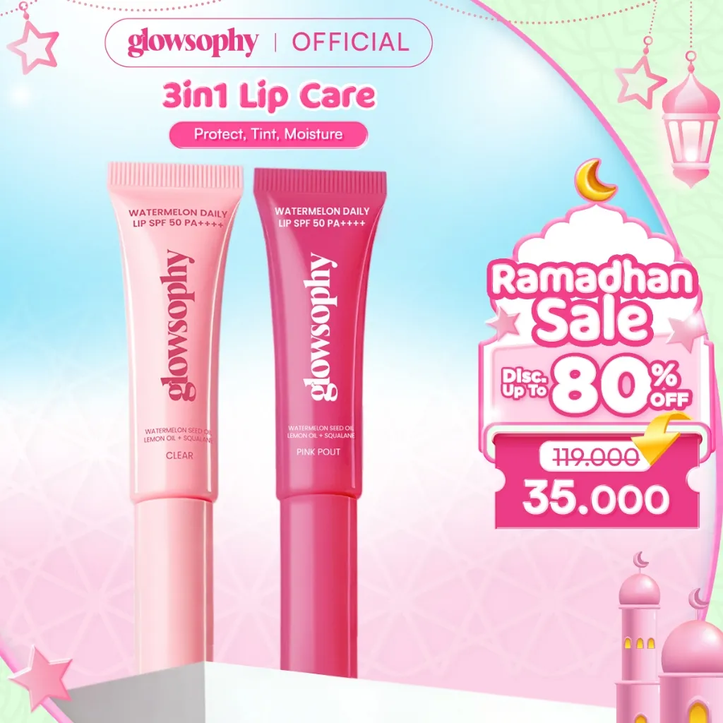 Glowsophy Watermelon Daily Lip SPF 50 PA++++ - Melindungi dari sinar UVB dan UVA, Menjaga bibir tetap lembap, lembut, dan sehat, Kilau natural untuk bibir lembut dan tampak sehat sepanjang hari