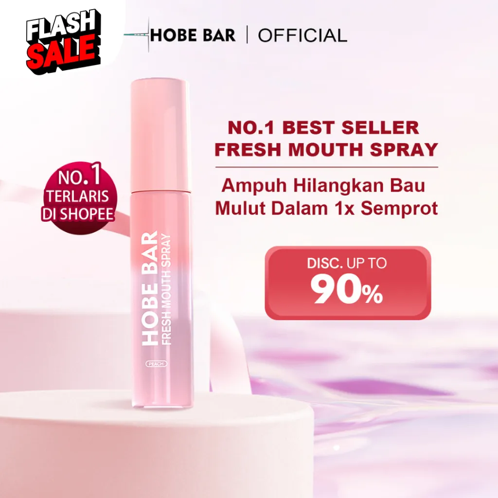 Hobe Bar Fresh Mouth Spray (Peach) | Hobebar Parfum Mulut Terbaik Buat Mulut Segar Instan Efektif Menghilangkan Bau Mulut Penyegar Mulut Parfum Mulut | Probiotik, Menthol, Rasa Buah, Bebas Gula
