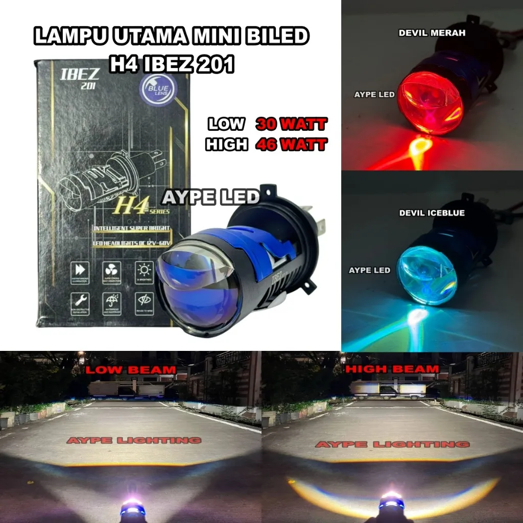 IBEZ Mini Biled Lampu Utama H4 201 Bluelens Dengan Kipas Pendingin Demon Eyes Cahaya Biled