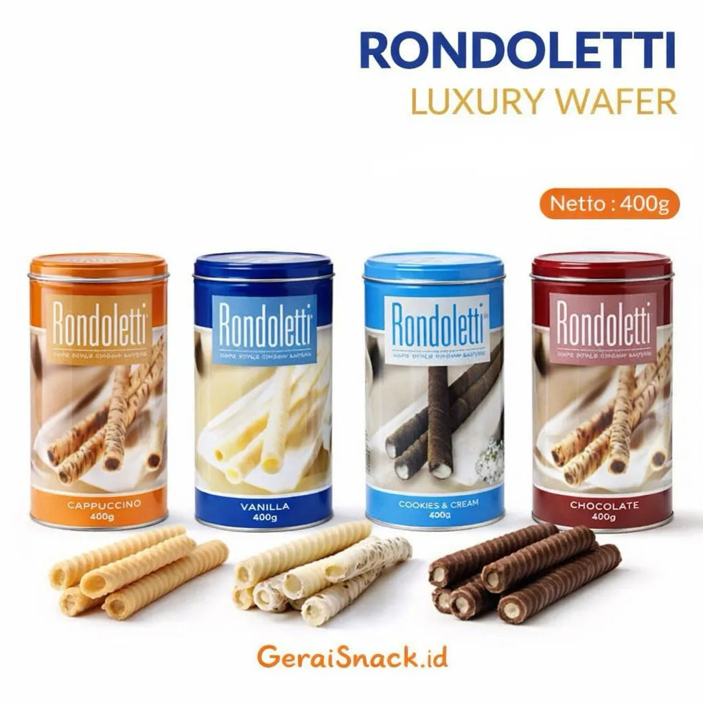 Rondoletti Luxury Wafer 1 Kaleng Free Bubble Wrap Kualitas Export 400g