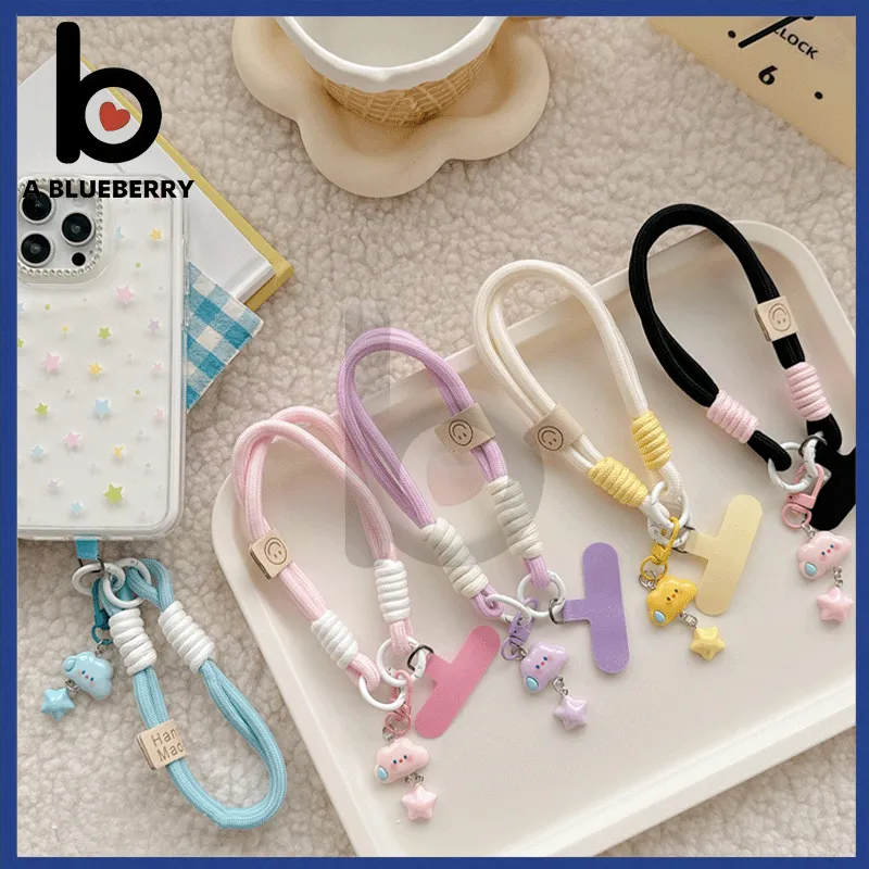 A BLUEBERRY Gantungan HP Tali Tangan Motif Bintang Awan Aksesoris Handphone Lucu untuk Wanita, Lanyard Pendek Anti Selip liontin Gantungan Kunci Tali HP String