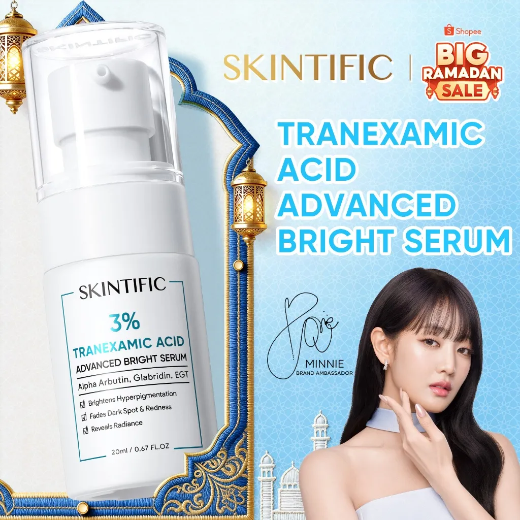SKINTIFIC - Tranexamic Acid Advanced Bright Serum 20ml | Serum Mencerahkan Dark Spot Whitening Brightening Tumpas Komedo anti aging anti acne Eksfoliasi Mengangkat Sel Kulit Mati Exfoliating with Tranexamic Acid Arbutin Glabridin