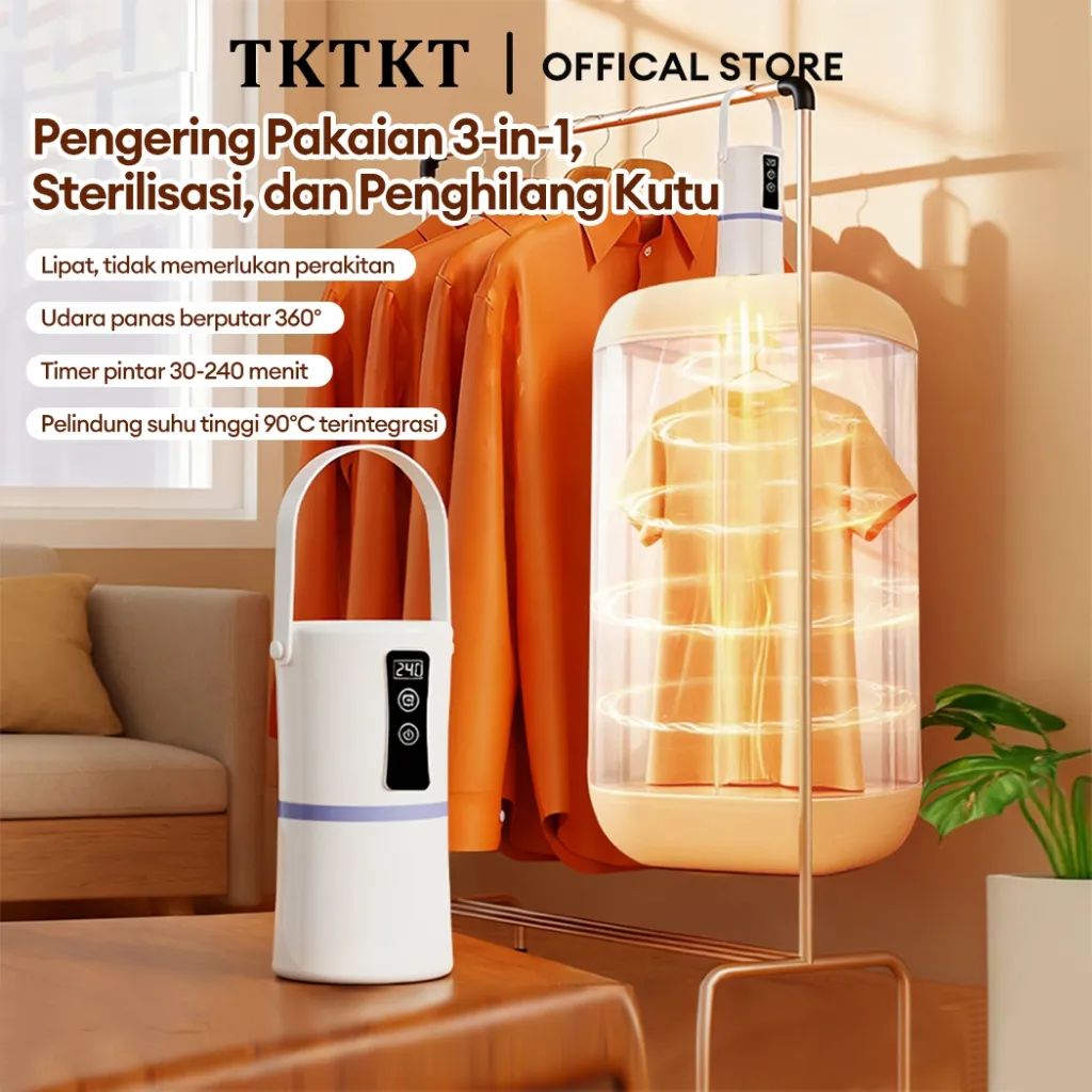 TKTKT 600W pengering pakaian portable  sterilisasi dan penghilangan tungau pengering baju portable mesin pengering pakaian laundry dryer  Fungsi pengatur waktu
