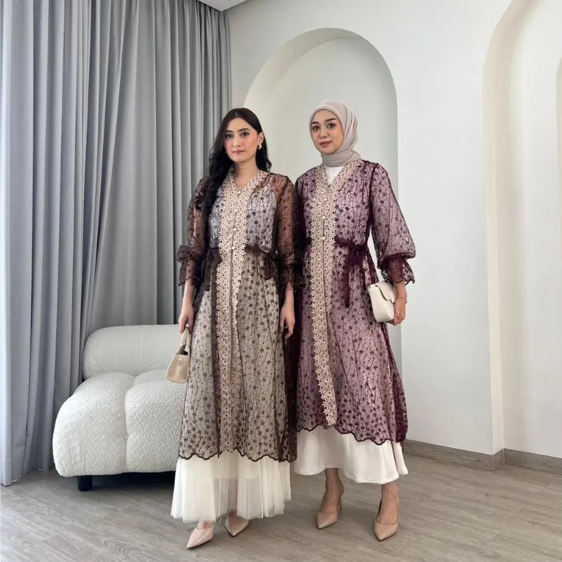 Perfectu Official Malika Outer Hijab Brukat Mewah Simple Elegant Cardigan Muslim Panjang Wanita Motif