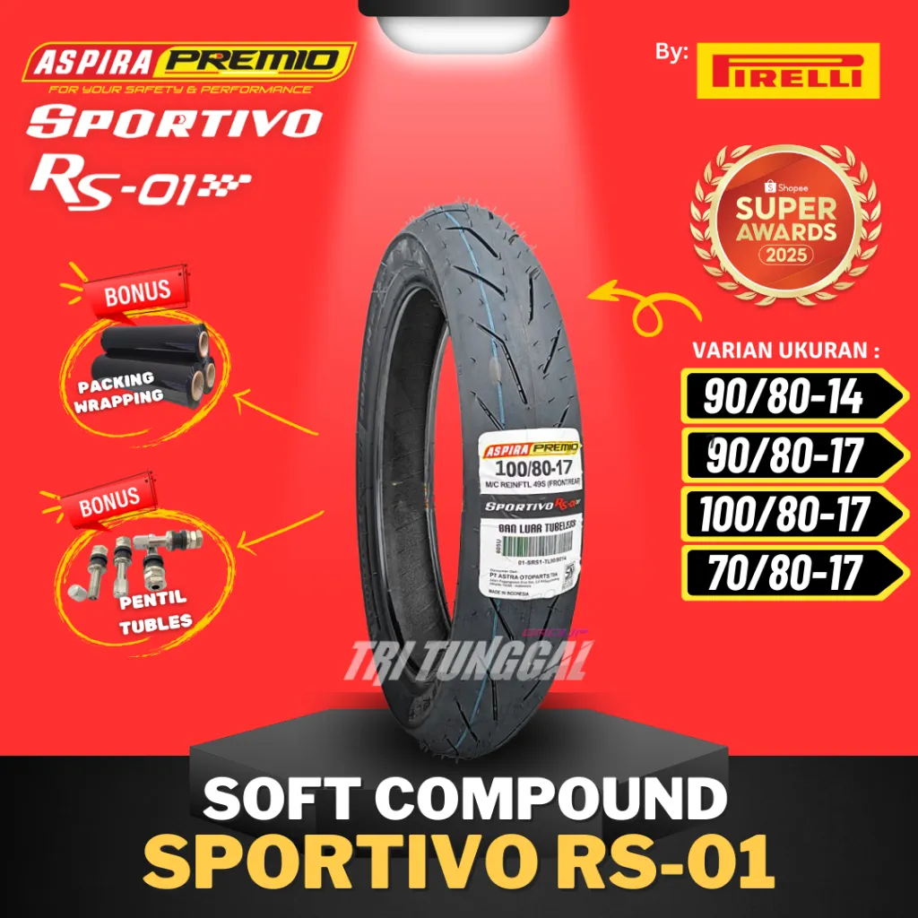 [READY COD] BAN ASPIRA PREMIO SPORTIVO RS01 TUBELESS SOFT COMPOUND RING 17 RING 14 / BAN BALAP SOFT COMPOUND RS-01 ( 100/80-17 / 90/80-17 / 70/80-17 / 90/80-14 ) BAN TUBELESS RING 17 BAN RACING BALAP / MIZZLE MR01