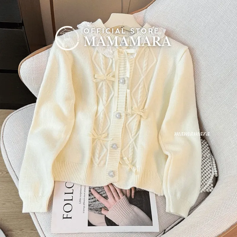 MAMAMARA - Cardigan Rajut Sisca Pita Imut Pastel Lembut Casual Knitwear Santai