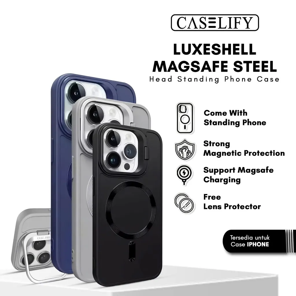 CASELIFY luxeshell magsafe hard standing phone case bonus free lens protector compatible with iphone case 11 12 13 14 15 16 pro plus max