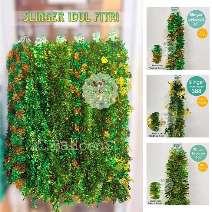 [ 10PCS ] Slinger Idul Fitri Lebaran / Tinsel Dekorasi Parcel Idul Fitri Hijau Gold
