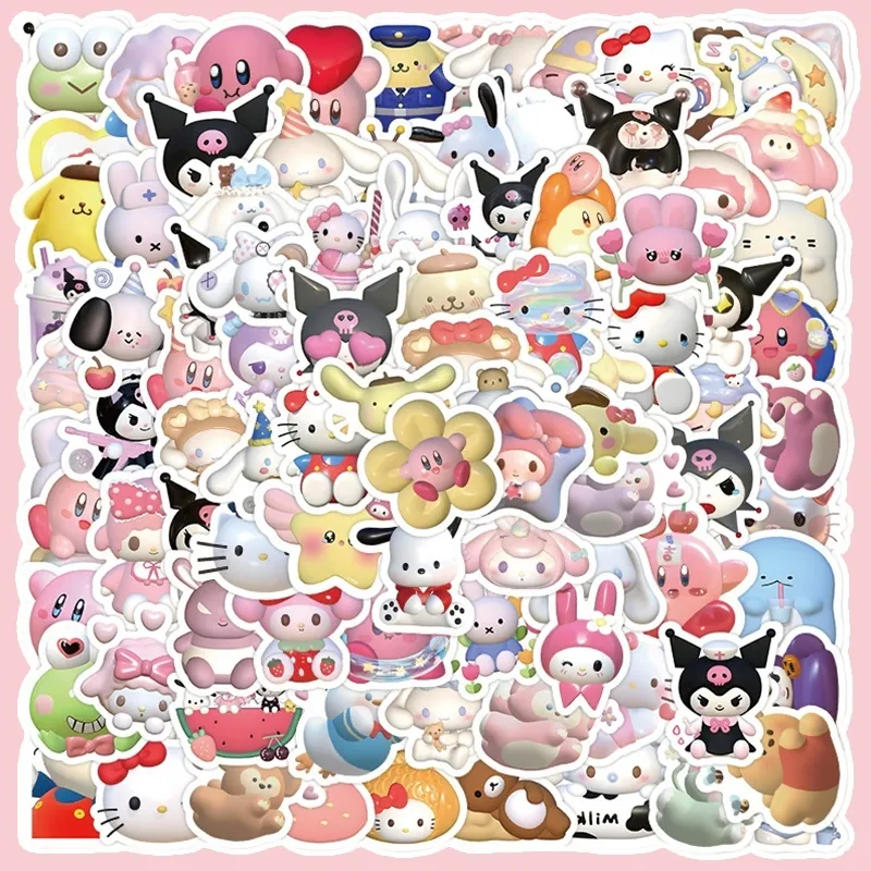 [COD] 102Pcs Stiker Lucu Sanrio Stiker Kartun 3D Gelas Air Stiker Tahan Air Stiker Kartu Album Tahan Air Motif Kartun INS Lucu Kreatif Gaya Retro Vintage Untuk Dekorasi /Cocok untuk Dekorasi Scrapbook MG