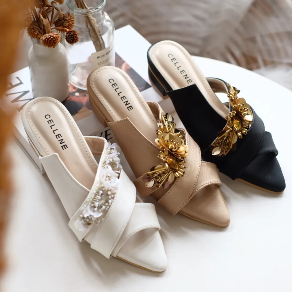 CELLENE Zevanya Beads Sandal 3cm / selop sandal wanita payet elegan