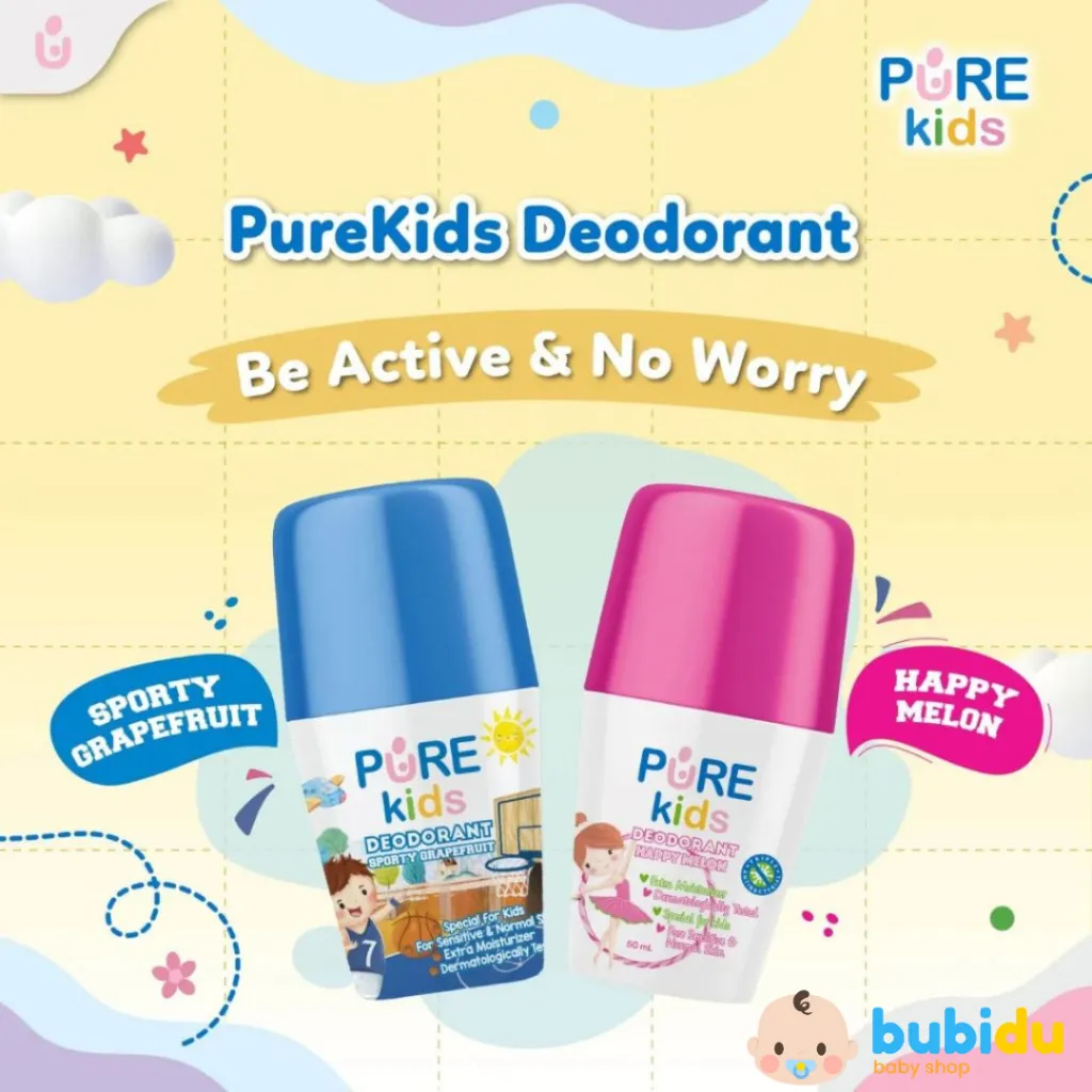 Pure Kids Deodorant roll on Anak Sporty Grapefruit , Happy Melon 50ML Deodoran Untuk Anak Remaja 7 8 9 10 11 12 Tahun Laki Laki Perempuan