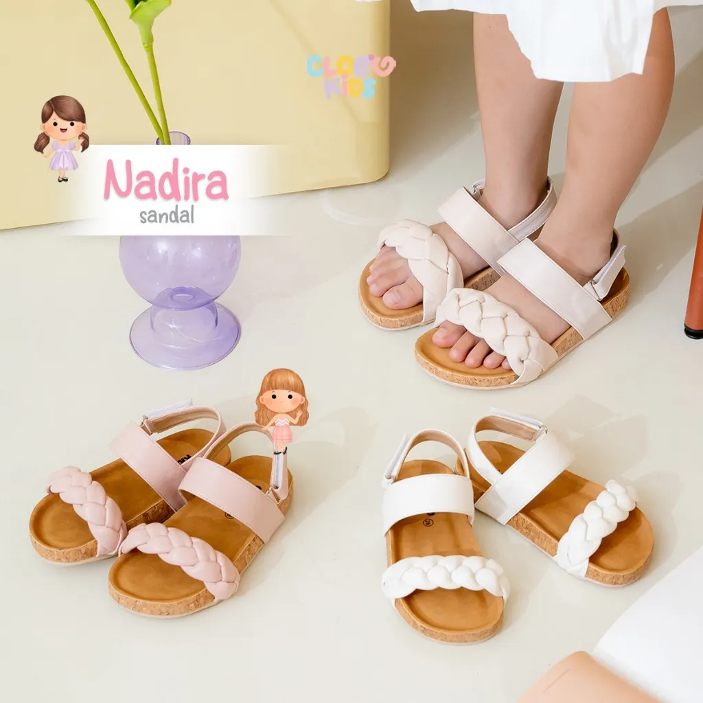CLOEVKIDS - READY STOCK Nadira Size 22-35 Sepatu Sandal Kepang Anak Perempuan Slip On Flat Lucu