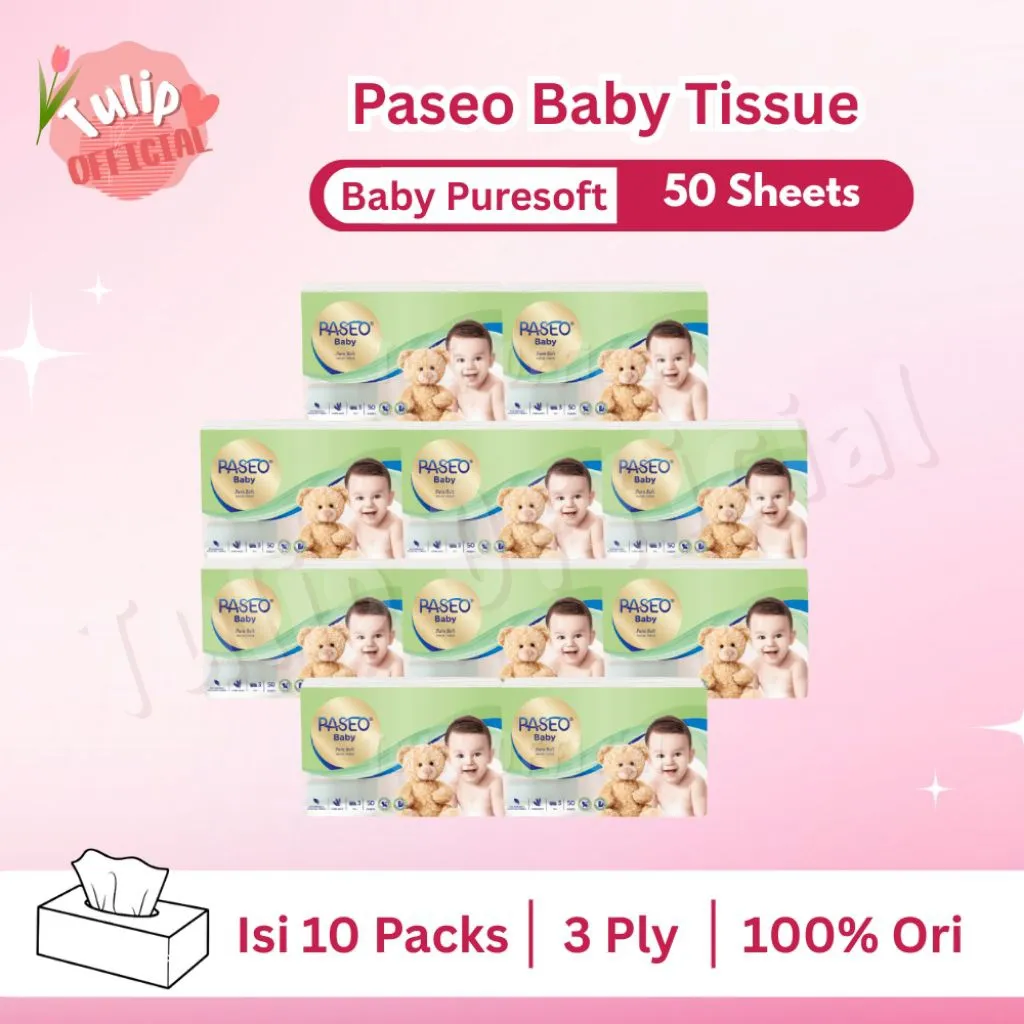 PAKET HEMAT 10 Pack Tissue PASEO BABY Pure Soft Travel 50 Sheets 3 Ply Premium