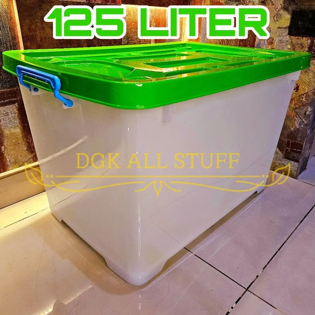 Kontainer Container Box Kotak Tempat Penyimpanan Pindahan Serbaguna 120 Liter 120L 120 L 125 Liter 125L 125 L CB125 CB 125 CT125 CT 125 Plastik Ukuran JUMBO Besar TEBAL Dengan Roda Beroda Transparan Bening Warna Badan Putih Premium MURAH Estetik Aesthetic