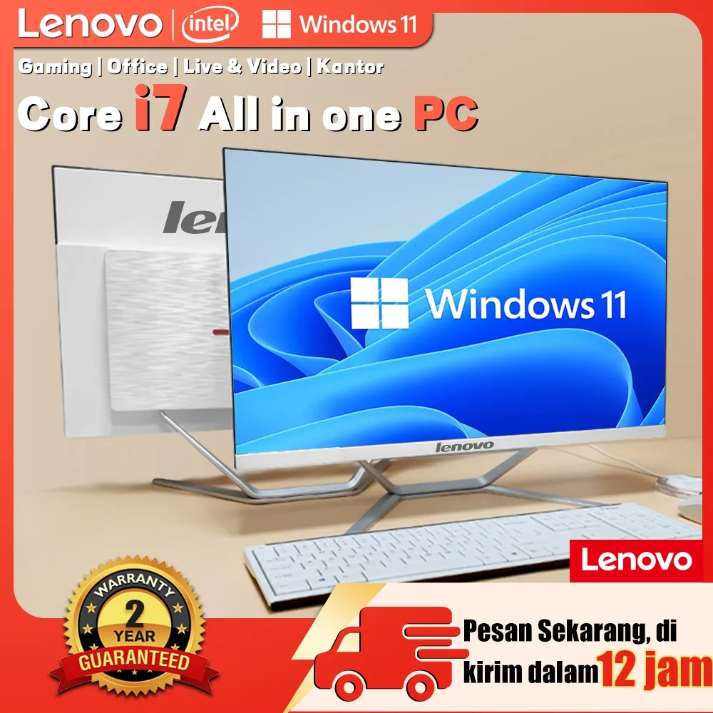 Lenovo Komputer PC All in one Baru 2025TerBaru PC Gaming CPU intel Core i3i57/RAM 8G16G/SSD 256G512G