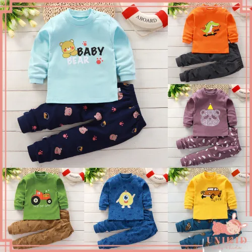UNIKID BAJU TIDUR ANAK SETELAN PIYAMA BAYI SET LENGAN PANJANG BAHAN LEMBUT PIYAMA ANAK