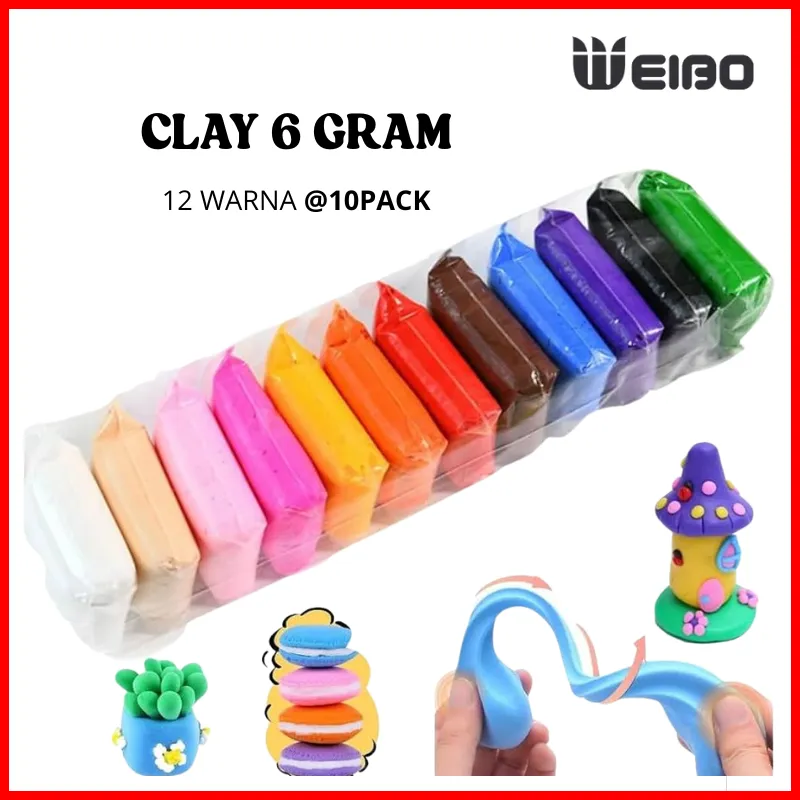 (PAKET 10 SET) WEIBO Clay Super Light Clay Polymer Clay 12Warna Mainan Edukasi Anak Slime Clay Dough Colour Play