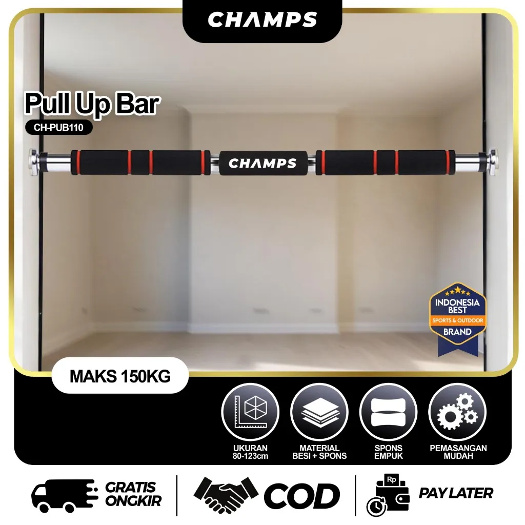CHAMPS Pull Up Bar Door CH-PUB120 – Alat Fitness Iron Gym untuk Latihan Otot di Rumah