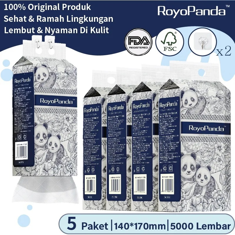 【1/2/5/10 Pack】Royo Panda Tisu Gantung Tissue 140X170mm Kertas Tisu 4 Lapis 1000 Lembar Deluxe Soft Facial Tissue